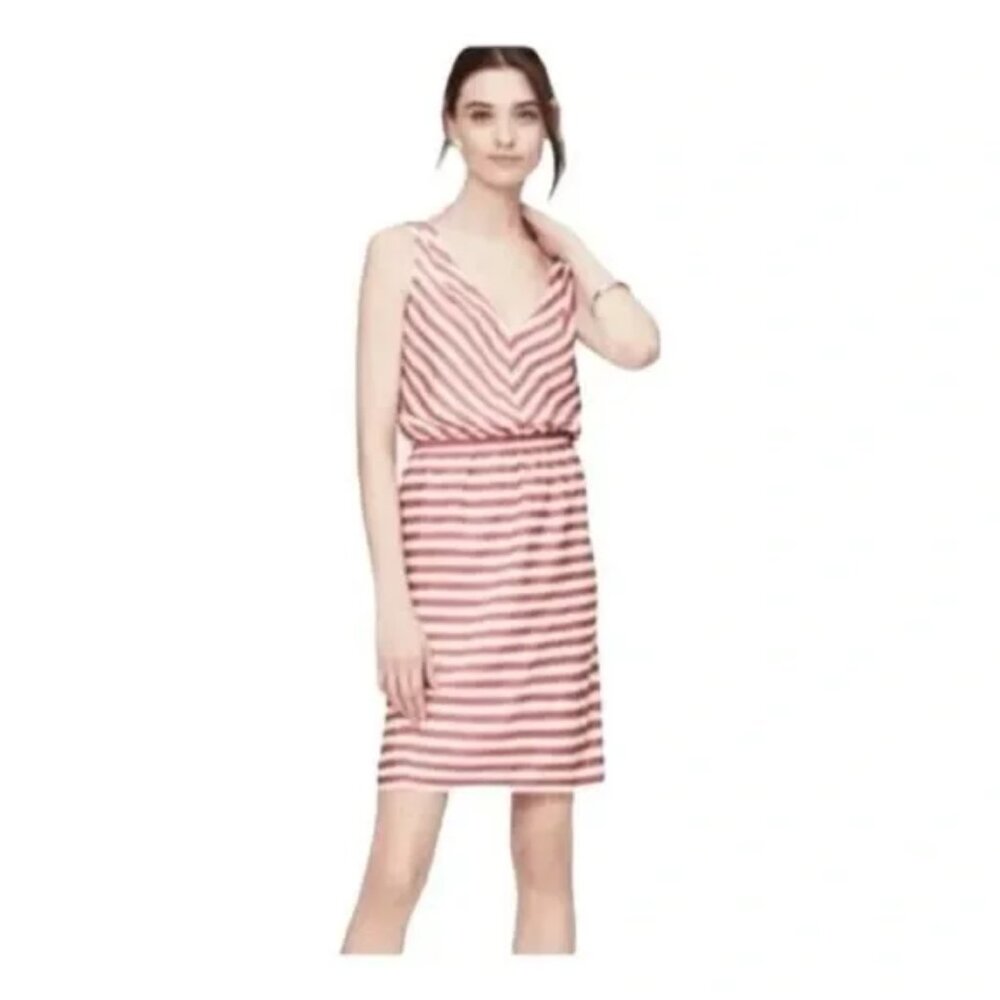 LOFT Striped Cream & Raspberry Stripe Dress